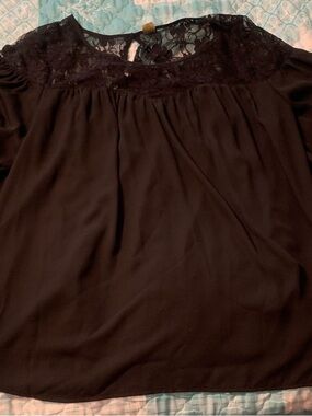 Worthington Black Lace Yoke Blouse